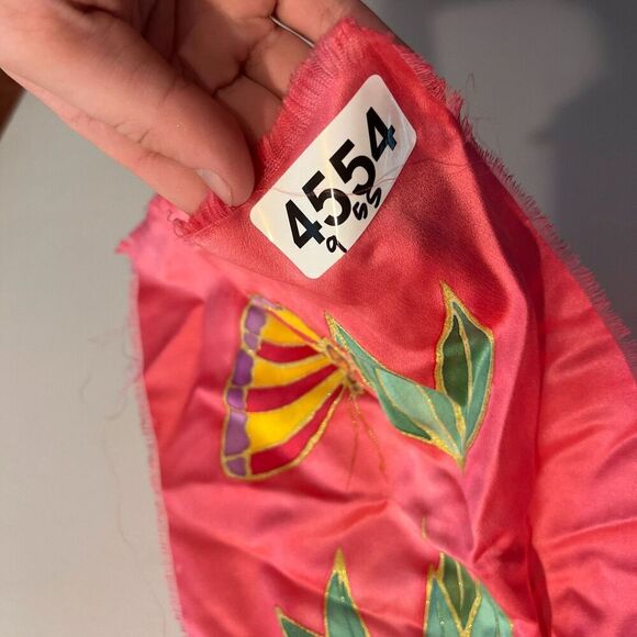 M.S. Compere Womens Pink Rectangle Scarf Small Silk Floral Day Butterfly Center - Picture 8 of 8